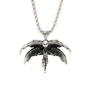 Yunnique Collar con colgante de ángel de cuatro alas, alas geométricas de plata tibetana, accesorio de moda unisex - Product Image 1