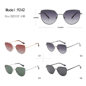Gafas de sol unisex con forma de ojo de gato, montura metálica completa, lentes grises, protección solar UV400, para adultos - Product Image 3