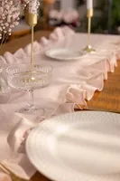 Chemin de table en lin 100% écologique, tissé, broderie double ligne, bord festonné, pour mariages, événements de Noël - Réutilisable, lavable