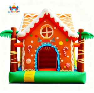 Château gonflable PVC pour location événementielle, combo toboggan aquatique et château sauteur, motif Bonhomme de pain d'épices Noël pour enfants - Product Image 1