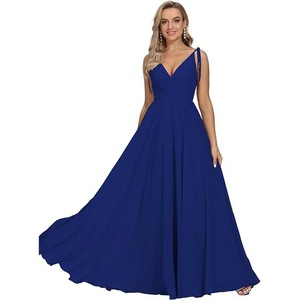 Abiti da sera eleganti da donna, senza maniche, in chiffon, con scollo a V e spalline sottili, per feste, spiaggia ed eventi estivi - Product Image 4