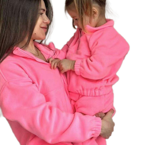 Tuta in pile per la famiglia KY Set Pullover con cerniera a quarti maglione e pantaloni con fodera termica vestiti invernali per bambini per esterni - Product Image 5