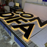 Enseigne Commerciale 3D en Acier Inoxydable Rétroéclairée à Lumière Chaude, Lettres Noires Mate, Étanche IP54, Télécommande Incluse pour Entreprises et Hôpitaux