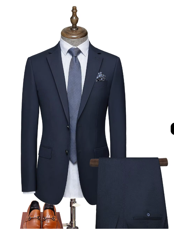 (machine washable) navy blue [70% wool]-suit