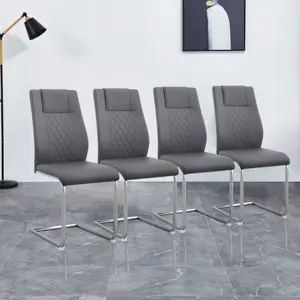 Free Sample Upholstered Modern Dining Room Side Chairs Living Room Faux Leather Padded Dining Chairs with Metal Legs