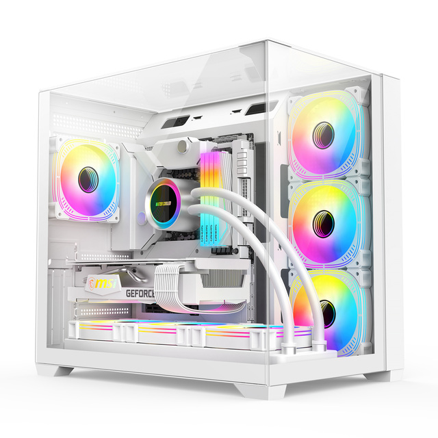 2026 New Popular Wanmisle Black White Aluminum Alloy Steel Full Tower OEM Micro-ATX Side Panel Window Gaming PC Case