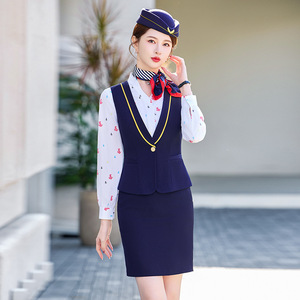 Flight Attendant Uniform Women Long Sleeve Navy Blue Polyester Airline Workwear Spring 2025 HN980 - Product Image 4