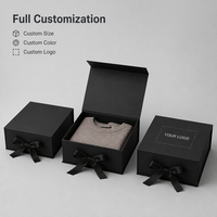 Boîte pliante magnétique haut de gamme, petite, étanche, avec logo personnalisé, en noir mat, doublée d'éponge, avec nœud en ruban, pour vêtements