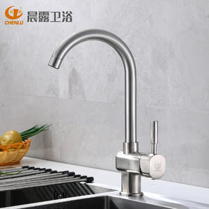 Robinet de cuisine Chenlu à poignée unique, valve en céramique, montage sur plan, style moderne, finition brossée, eau chaude et froide - Product Image 2