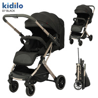 Poussette Bébé Kidilo D7 Personnalisée en Usine, en Alliage d'Aluminium, à Empattement Élevé, Poignée Réversible Bidirectionnelle, Pliable, pour Tout-Petits