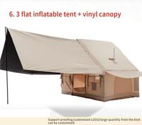 En stock, tente pneumatique de 6,3 mètres carrés, auvent noir enduit, trou pour cheminée, Oxford imperméable, portable, pour le camping familial en plein air