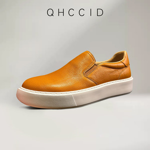 Mocassins en cuir pour hommes, à enfiler, marron et blanc, couleur unie, talon bas, chaussures décontractées légères - Product Image 2