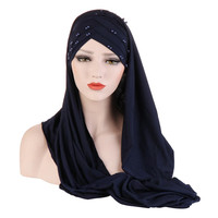 Foulard-chapeau perlé en soie de lait, Hijab musulman tendance, Hijab malaisien arabe, Hijab instantané pour le quotidien et les fêtes - Meilleures ventes