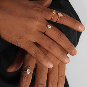 MECYLIFE Modeschmuck 2025 Eiförmiger Zirkon-Ring Edelstahlringe 18k Gold Galvanisiert Feiner Ring - Product Image 2