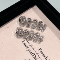 Ongles press-on de luxe argentés scintillants avec de grands strass, faux ongles faits à la main pour femmes, ongles à coller réutilisables