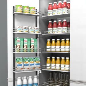 Custom Option For Glass SS Wire Basket 450mm 300 Mm Pull Out Height Larder Unit Super Pantry Unit