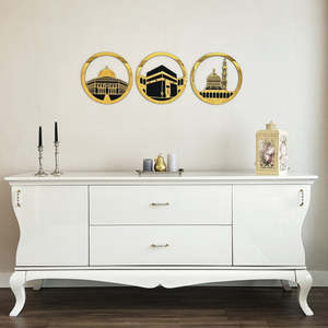 Diseño Circular <span class=keywords><strong>Al</strong></span> <span class=keywords><strong>Aqsa</strong></span> Mezquita Arte de pared islámico Kaaba y Masjid An-Nabawi Set Decoración musulmana para el hogar Eid Mubarak Regalo - Product Image 5