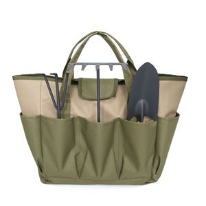 Portable Garden <b>Tool</b> Bag Storage Set 5-9 Pockets <b>Top</b> Handle Army Green Khaki Toolkit Handbag - Product Image 1