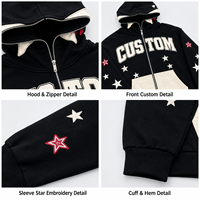 Sweat à capuche oversize zippé unisexe décontracté 100% coton avec imprimé graphique étoile universitaire, poches color block, style streetwear skater