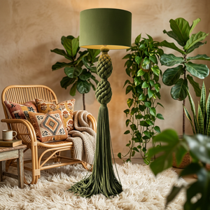 <b>Boho</b> Style Tassel Floor Lamp Solid Iron Bracket Hand Knotted Cotton Rope <b>Shade</b> Customizable Size Color Decor Lamp for Studio - Product Image 1