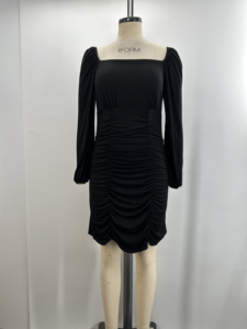 Của phụ nữ thời trang màu đen vuông-Cổ Puff-Tay áo dài tay áo <span class=keywords><strong>Bodycon</strong></span> ăn mặc đàn hồi eo móc zippered draping cho Câu lạc bộ mùa hè - Product Image 5