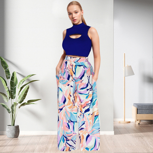 Meilleurs nouveaux produits : Ensemble crop top sport uni ajouré et pantalon long ample imprimé pour femme – Tendance - Product Image 5