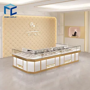 Custom Modern Mall Quiosque Relógios Pérola Loja Móveis Decoração Jóias Display Counter Gabinete Showcase Para Gold Jewelry Shop
