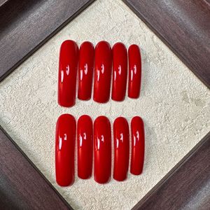 Nouveaux Ongles Press-On Courbes Sexy 10 Pièces Faits Main Rouge Uni <span class=keywords><strong>Faux</strong></span> Ongles Longs Courbes Tendance en Gros à Vendre - Product Image 5