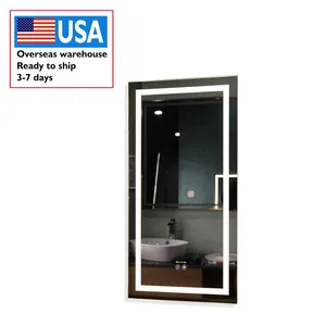 Espejo montado en la pared de plata, espejo de baño con luces LED