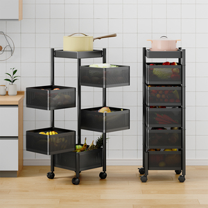 Étagère de rangement de cuisine sans assemblage, étagères de rangement en métal <span class=keywords><strong>sur</strong></span> roulettes, chariot de rangement rotatif avec panier - Product Image 3
