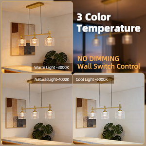 Lámpara Colgante Lineal Moderna Minimalista de 3 Luces, de Vidrio Dorado, Lámpara Decorativa de Interior para Comedor, Sala de Estar, Bar, Hotel - Product Image 3