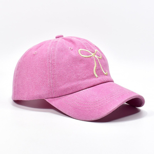 Nueva moda Lasy 6 paneles sombrero lavado algodón papá gorra Bowknot bordado gorra de béisbol para mujer - Product Image 1