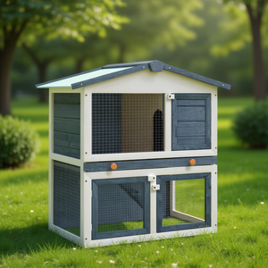 Casa para conejos de exterior de madera con 3 puertas, para razas medianas, para todas las estaciones, estilo clásico, forma rectangular - Product Image 2