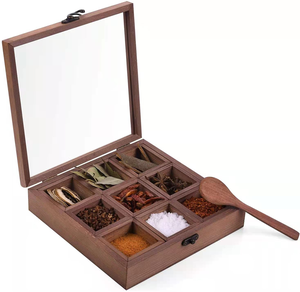 Masala box hand crafted square wooden spice box wood condiment box