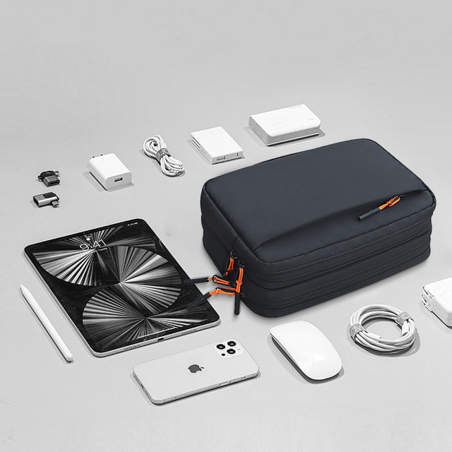 Portable Leather Waterproof Breathable Digital Electronic Accessories Storage Bag for Data Cable, Headphone and Charger