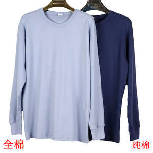 Ropa interior térmica de algodón para hombre, corte holgado, talla grande, cuello redondo, estilo fino para papás, gris y azul, 2XL, 3XL, 4XL, color sólido - Product Image 1