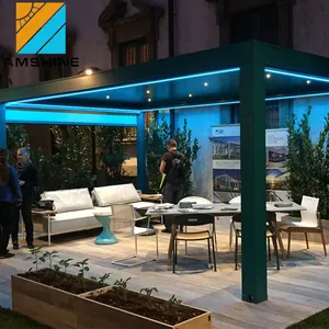 Pergola motorisée de persienne en aluminium de toit à persiennes réglable ouvrable de café de restaurant extérieur avec des lumières de LED