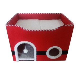 Lit pour chat double couche, style Noël, rouge et noir, rectangulaire, lavable, pliable, chaud pour l'hiver - Product Image 5