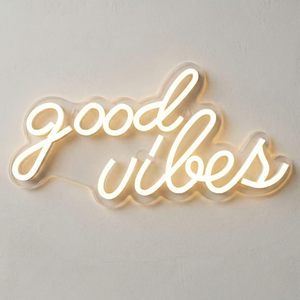 Enseigne néon Good Vibes, décor mural LED blanc chaud pour salon, mariage, fête de fiançailles, alimenté par USB, 3D - Product Image 1