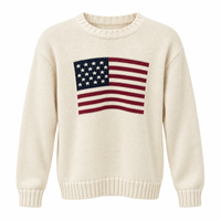 Pull en tricot personnalisé avec drapeau américain 320 pour hommes, col rond, marque privée OEM, pull jacquard personnalisé, fabricant