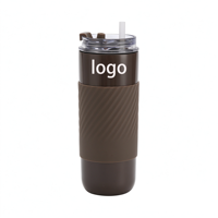 Gobelet isotherme en acier inoxydable à double paroi avec logo personnalisé, manchon en silicone antidérapant, tasse à café de voyage avec couvercle à paille