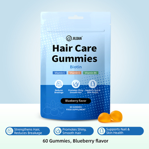 Gummies capillaires à la biotine saveur myrtille, marque privée OEM, 60 unités, pour renforcer les <span class=keywords><strong>cheveux</strong></span> et illuminer la peau - Product Image 1