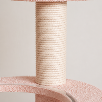 Arbre à chat rose en peluche sherpa à pois champignons, avec griffoir en sisal et gamelle capsule spatiale en acrylique, simple ou double niveau, pour chats d'intérieur