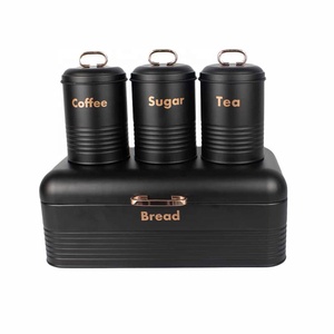 Vintage Bread Bin Metal Bread Box with Sugar Tea Coffee Canister Set for Kitchen Countertop