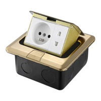 KSQ Enchufe de Suelo Eléctrico Universal Impermeable con Diseño Pop-up, 2 Tomas, Colores Plata y Oro, Caja de Conexión a Tierra para Enchufe UK