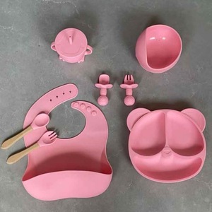Juego de 8 piezas de vajilla de silicona para bebés: tapete de silicona para mesa, plato, tazón, cuchara, tenedor, vaso antiderrame, set de alimentación para bebés, set de comedor para bebés - Product Image 5