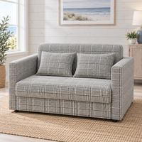 Canapé-lit convertible moderne à carreaux avec matelas dissimulé et accoudoirs carrés pour chambre d'amis de style côtier