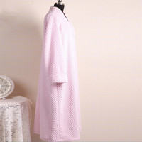 Peignoir long en polaire corail rose clair pour femme, confortable, séchage rapide, col montant, hiver, longueur intégrale