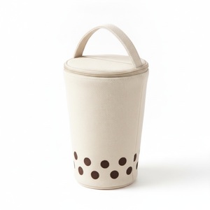 Pencil <b>Bag</b> Boba Milk Tea Cup Shaped Canvas Webbing Handle Zipper Closure Kawaii Stationery Custom Logo Custom Size Bulk - Product Image 3