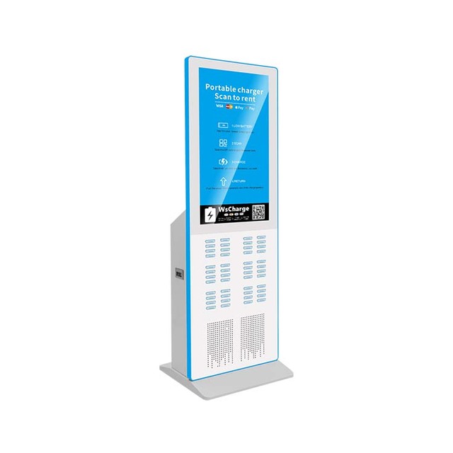 48-Slot Floor-Standing Shared Power Bank Rental Station with Large Advertising Screen and Card Payment